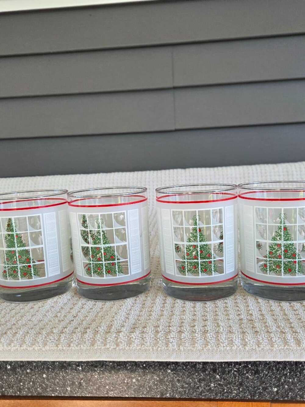 Waechtersbach Christmas Lowball Glasses Tree in Window 4 Old Fashioned Rock 4”